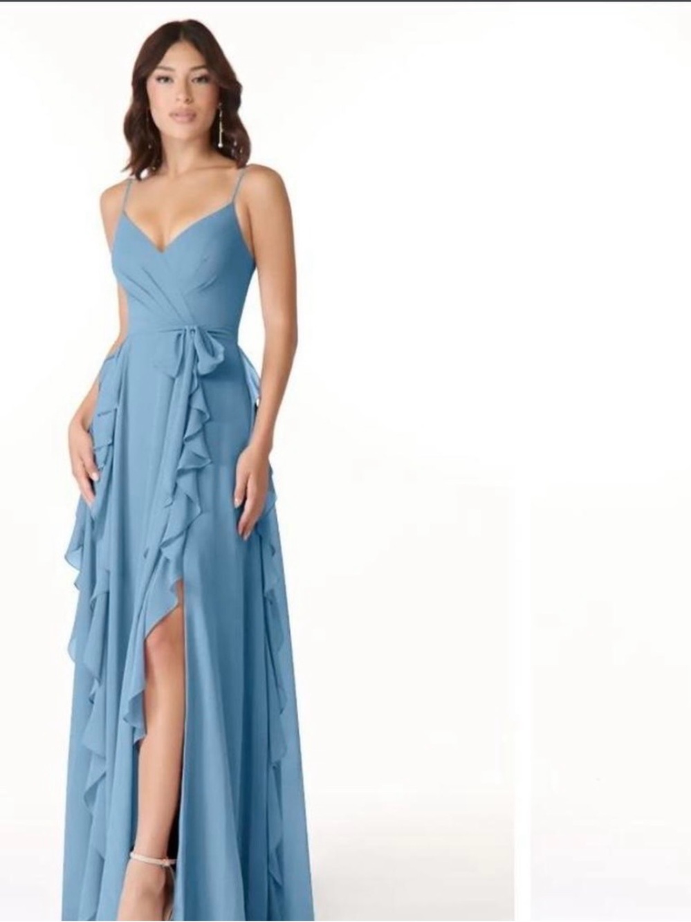 Azazie Blue Spaghetti-Strap Ruffle Maxi Dress